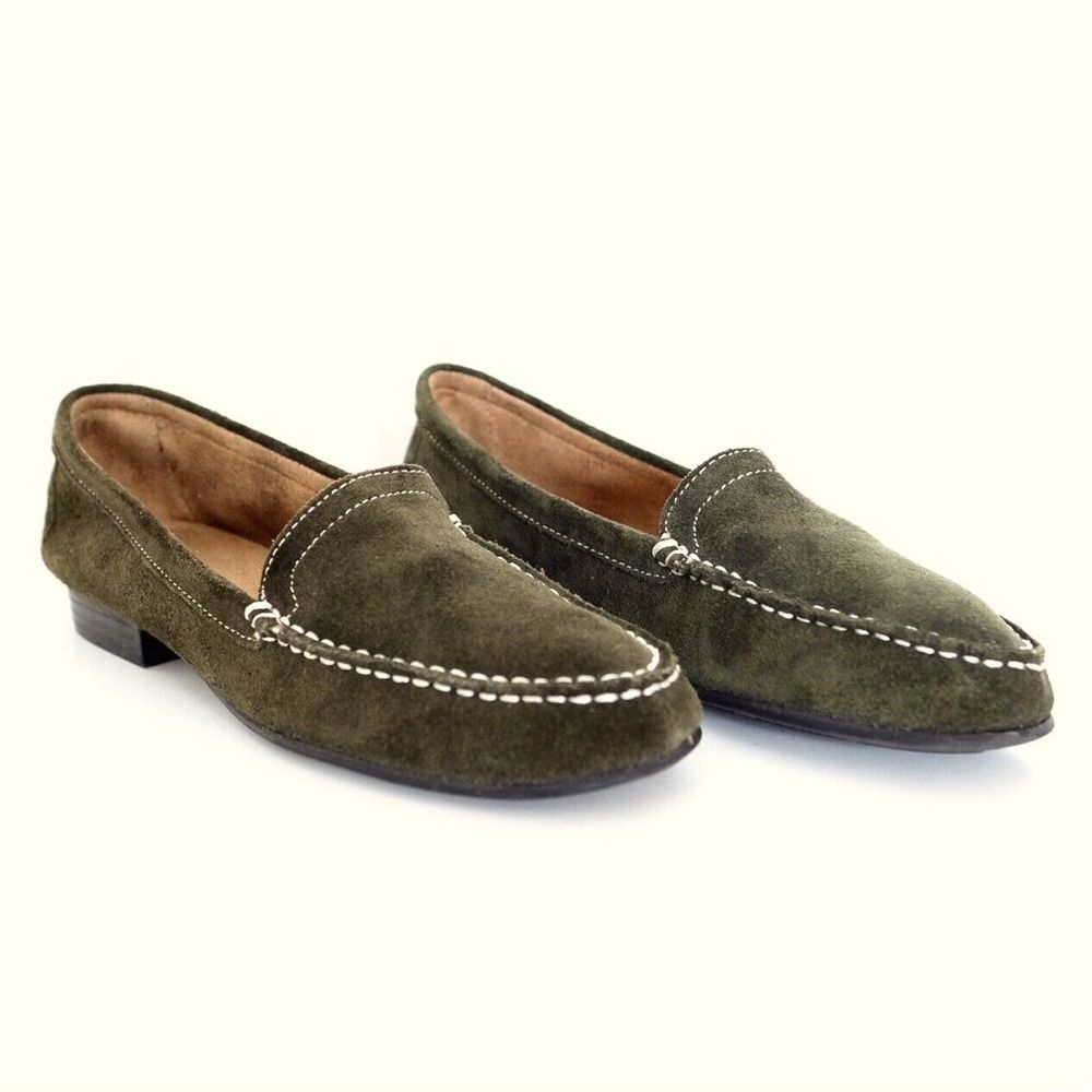 NATURALIZER Simmons Size 9.5 Leather Suede Green Flats Moccasin Oxfords‎ Shoes